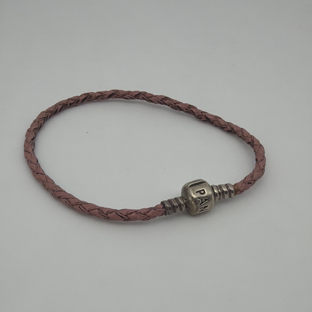 Authentic Pandora S925 ALE SS Single Pink Leather Bracelet 7.25" 590705CMP